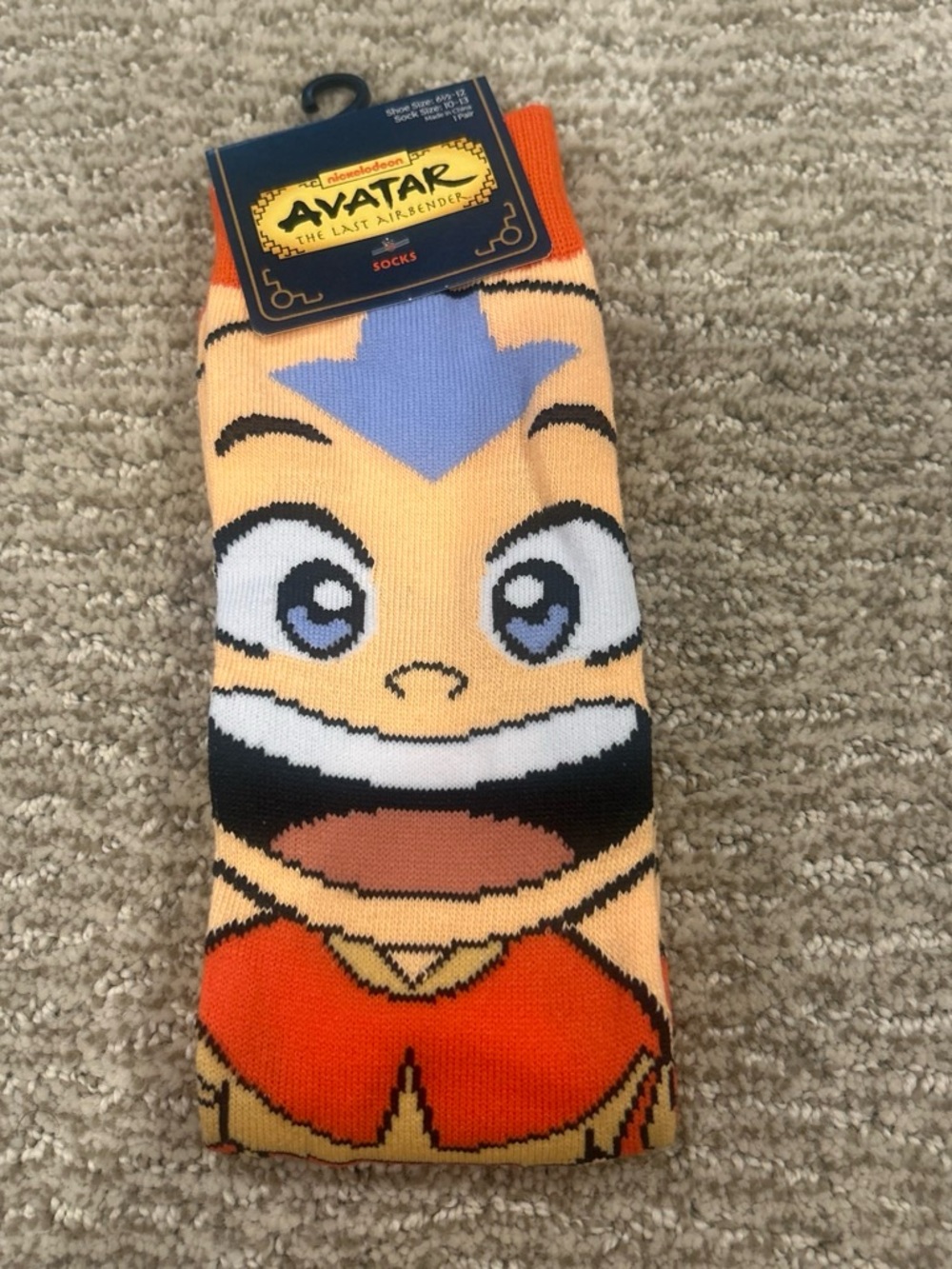 Nickelodeon Avatar Aang Face Crew Socks - Orange, Blue, Black, Cream